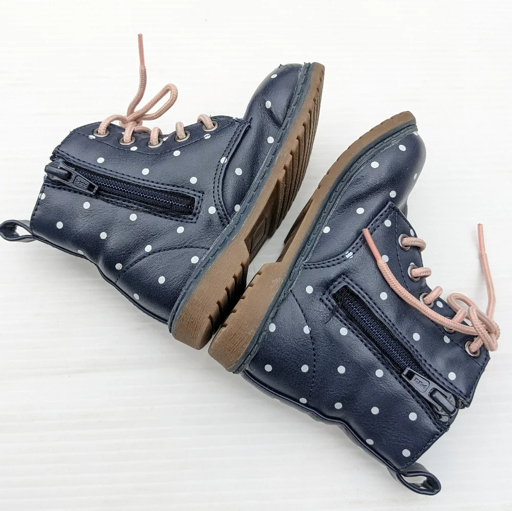 OLD NAVY toddler navy polkadot lace-up combat boots